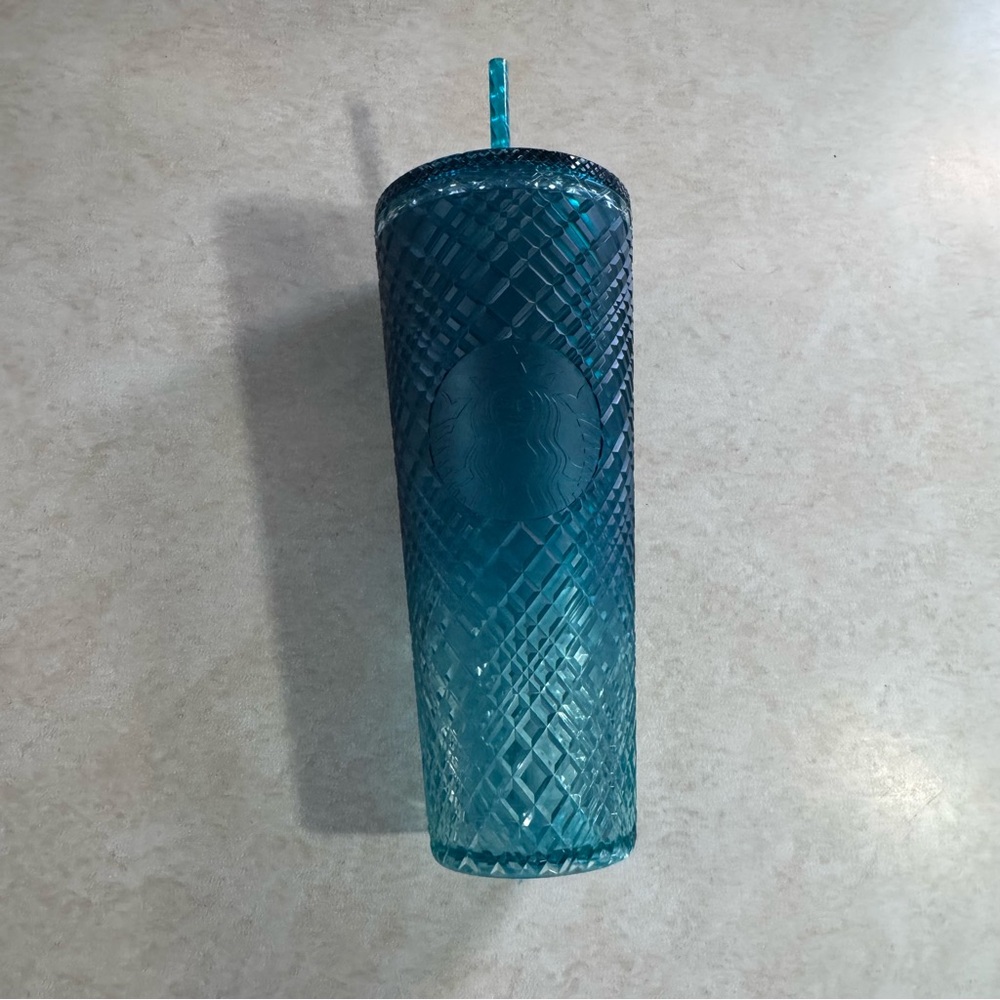 Starbucks Teal ombré Textured Tumbler cup with lid 24oz NEW with straw